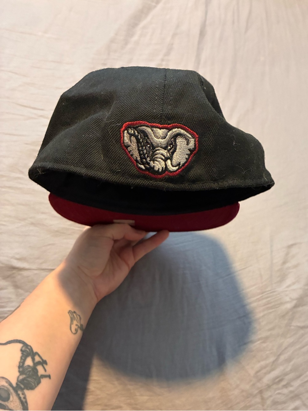 Black and Red Men's Cap with Elephant Patch
